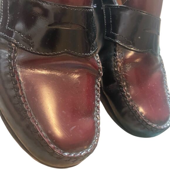 GH Bass & Co Weejuns Mens 9.5D Logan Flat Strap Loafers Wine Leather Slip-ons - Picture 3 of 10